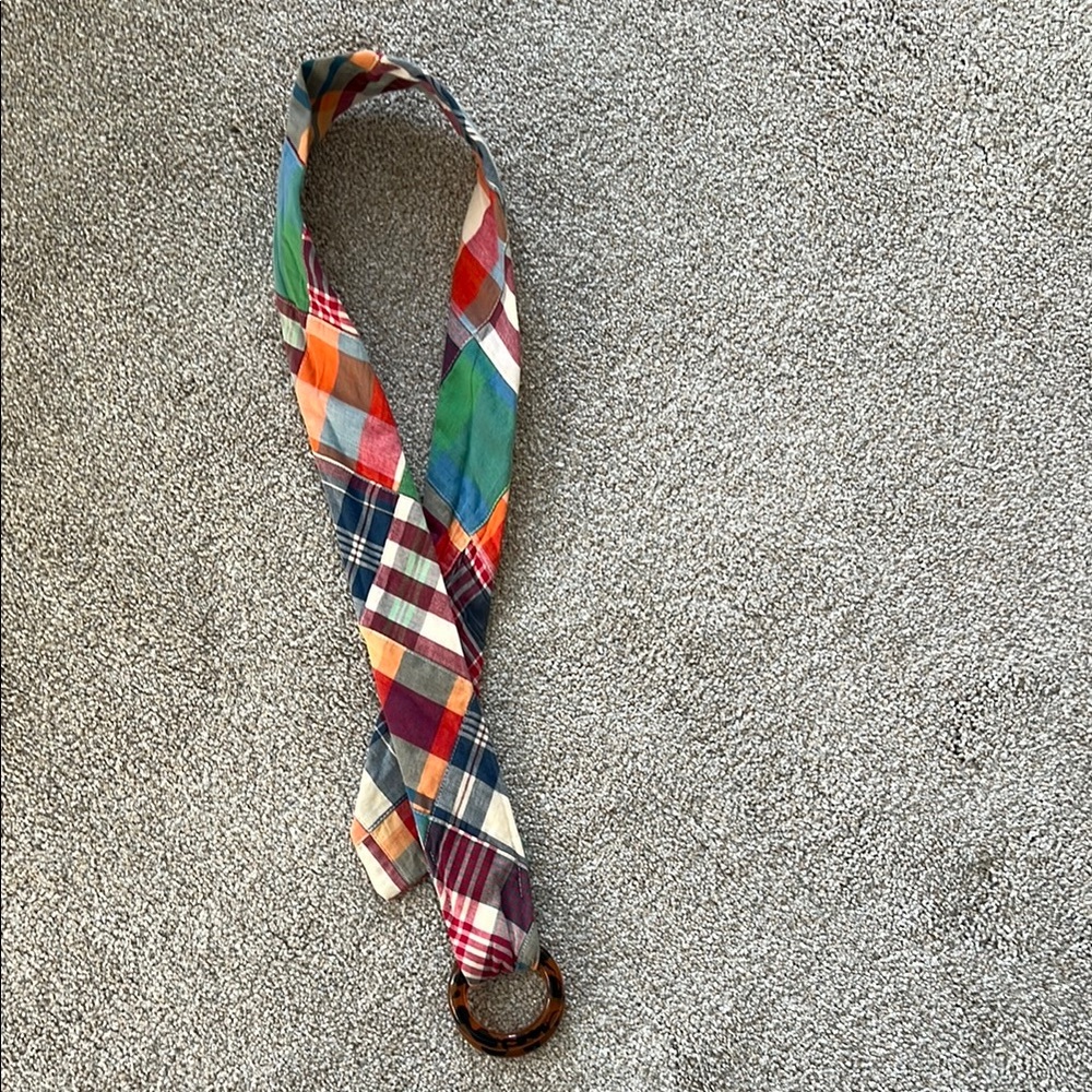 J.Crew 100 Cotton Madras Plaid Belt Fabric Tortoise  Buckle - Womens